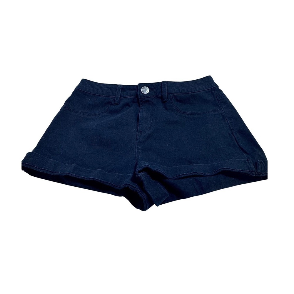 SO Heritage Denim Shorts Size 9 Black Cuffed‎ Cotton Stretch Mid Rise 5-Pocket